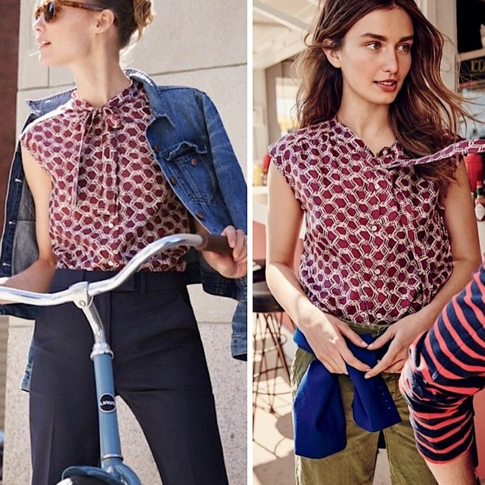 J. Crew Retro Chainlink Tie Neck Top size 12